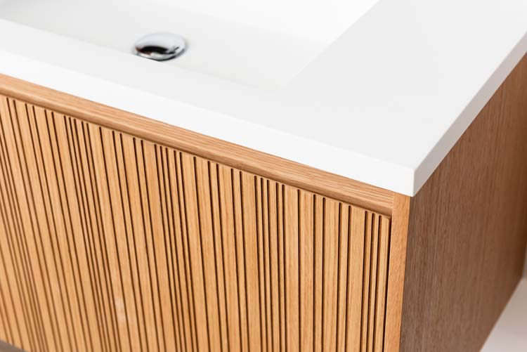 Meuble de salle de bain Warren afrormosia 900 mm lavabo blanc mat