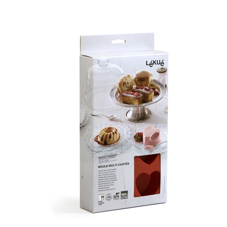 Lekue Moule de cuisson coeurs 8 pièces rouge H3.5 cm