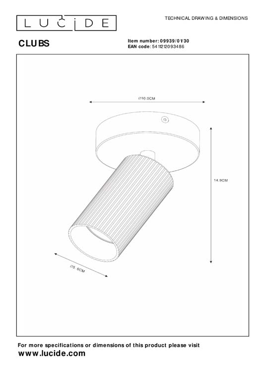 CLUBS - Spot plafond - 1xGU10 - Noir