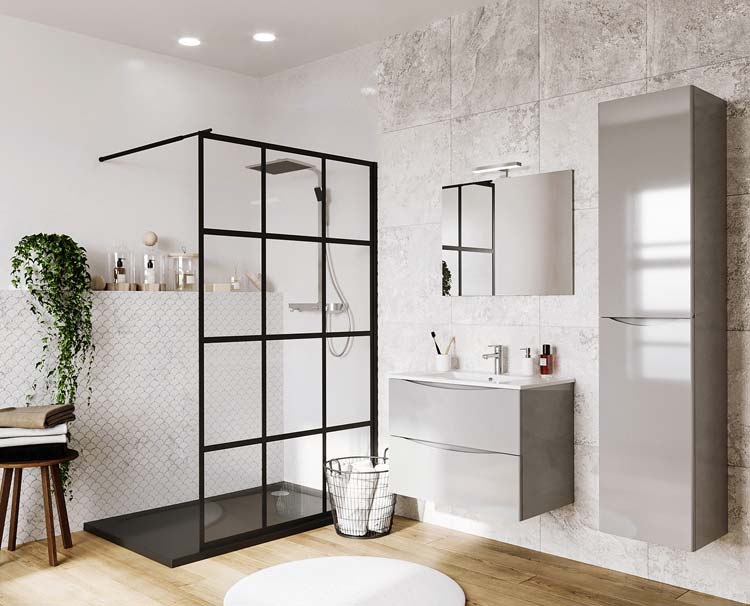 Meuble de salle de bains Thasos 80cm gris laqué avec miroir
