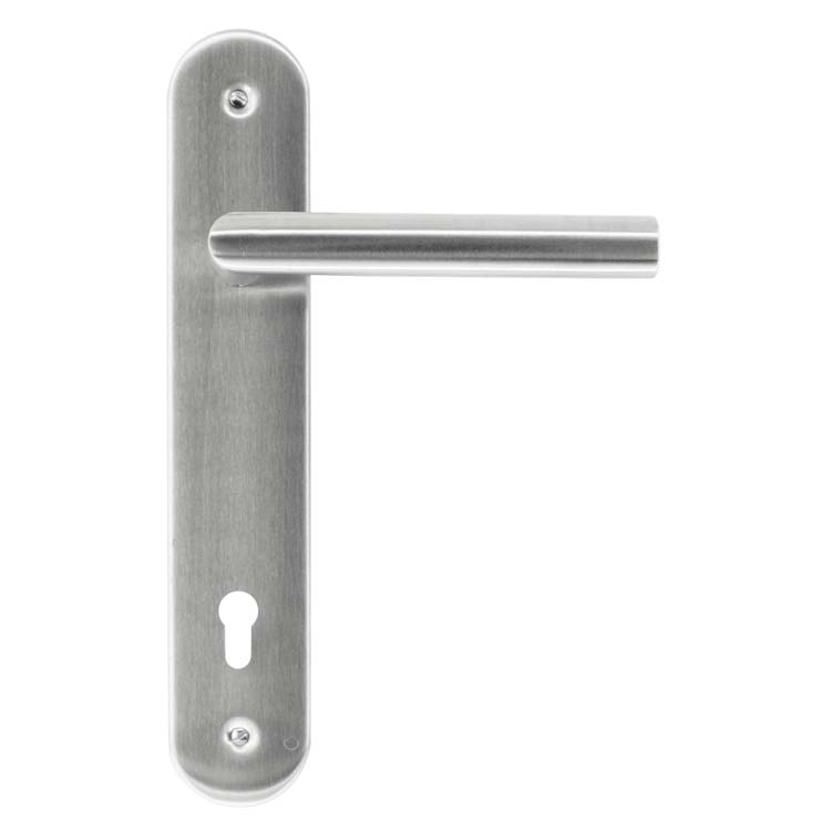 Poignée de porte belluno 19mm inox plus sur bouclier avec cylindre