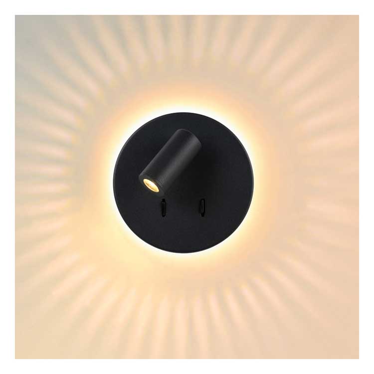 Lucide BENTJER - Wandlamp - Ø 14 cm - LED - 1x6W 3000K - Zwart