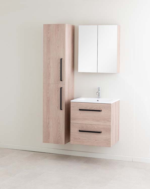 Meuble de salle de bain Chêne Bison 600 mm lavabo mat