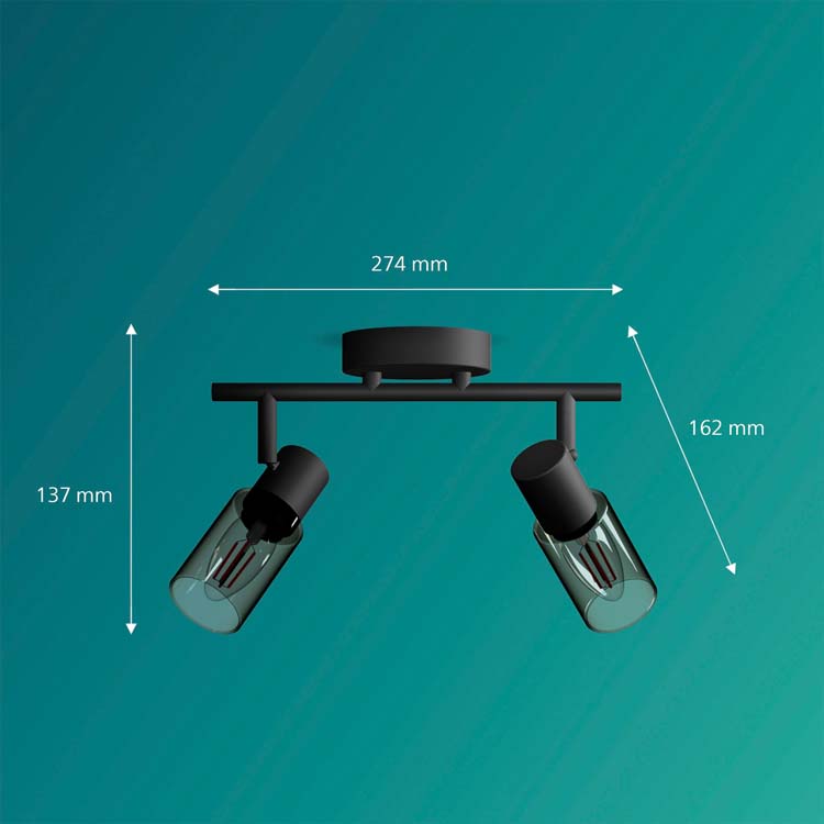 Opbouwspot - glas lang - dimbaar - E14 - 2x25W - excl lamp - zwart