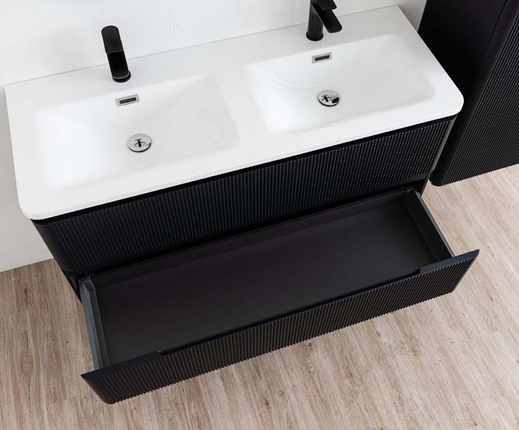 Meuble de salle de bain Julia noir mat 2 tiroirs 1200 mm