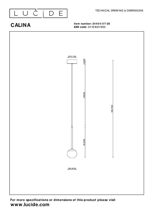 Lucide CALINA - Suspension - Ø 9,9 cm - LED Dim. - 1x9W 2700K - Noir