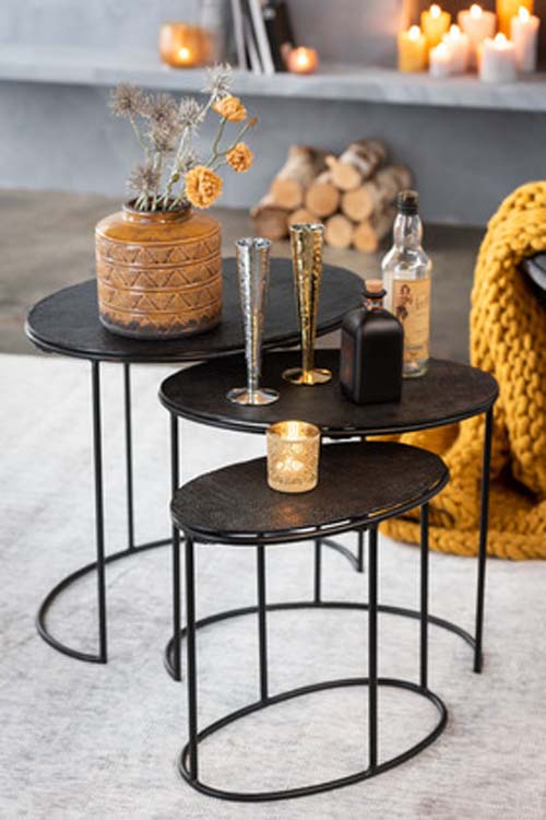 Table d'appoint alu noire jute large