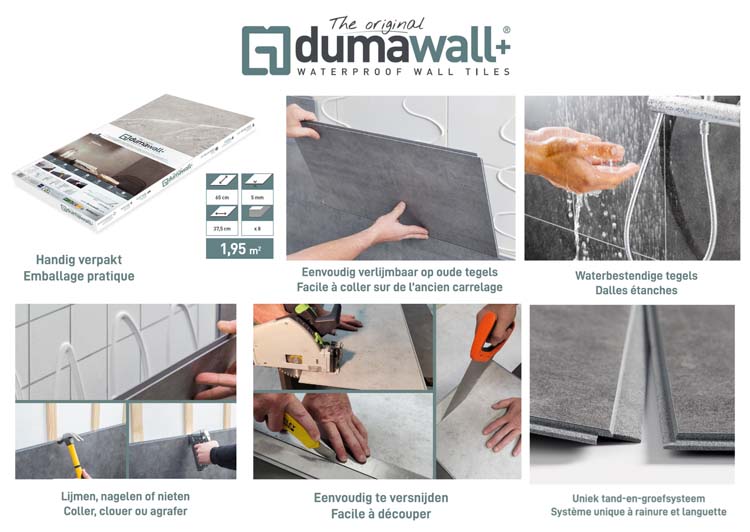 Panneau mur Dumawall+ PVC 375x650x5mm béton gris