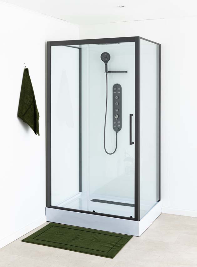 Cabine de douche Amani gauche en gunmetal avec porte coulissante 90x115x215cm