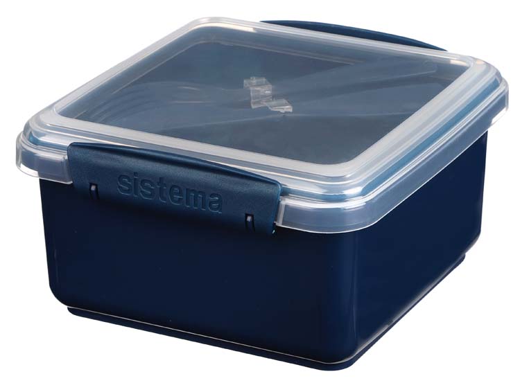 Lunchbox met bestek Sistema renew 1.2l donkerblauw