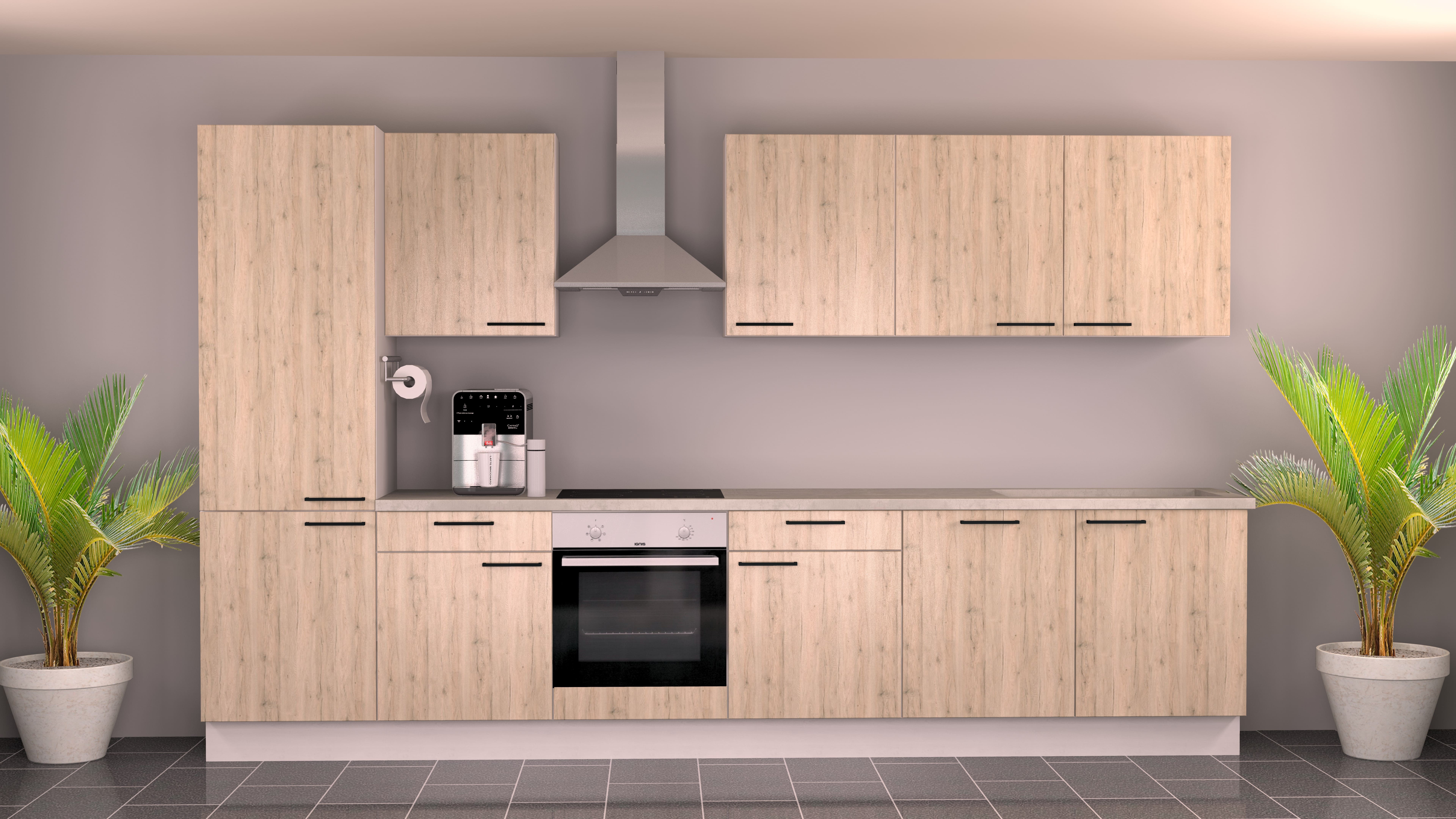 Cuisine bloc premium 7 - 360cm - look de bois - avec appareils