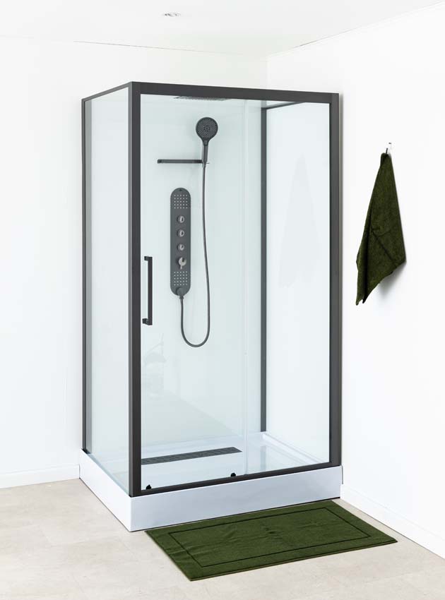 Cabine de douche Amani droite en gunmetal avec porte coulissante 90x115x215cm