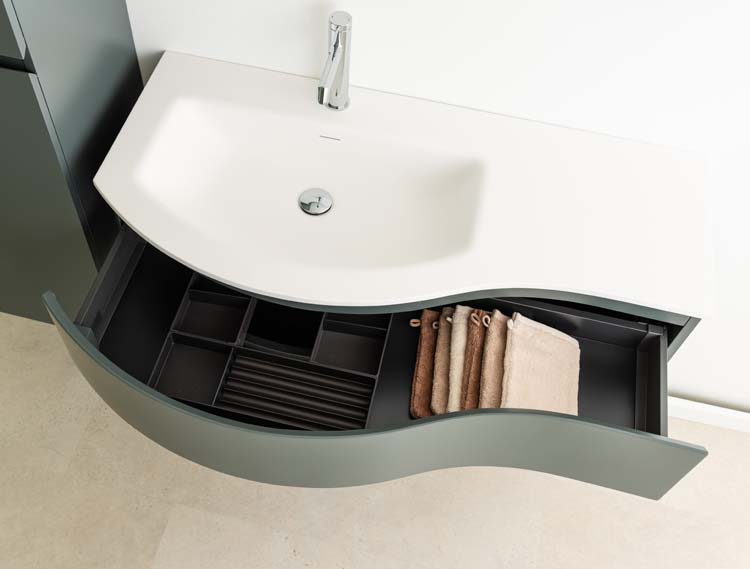 Meuble de salle de bain Aaron gris mat courbé 1100 mm vasque  blanc mat