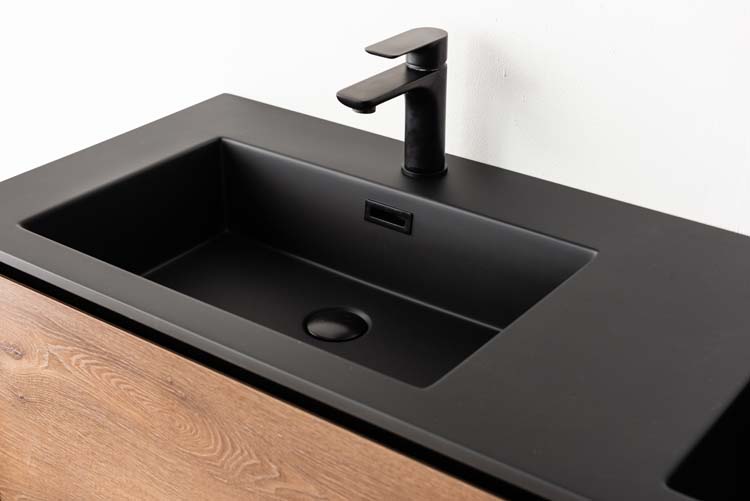 Meuble de salle de bain Justin noir mat/noyer 2 tiroirs 1400 mm