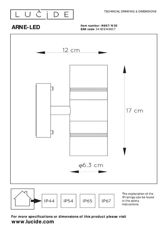 ARNE-LED - Wandspot Buiten - Ø6,3 cm - H17 cm - LED - GU10 - 2x5W 2700K - IP44 - Zwart