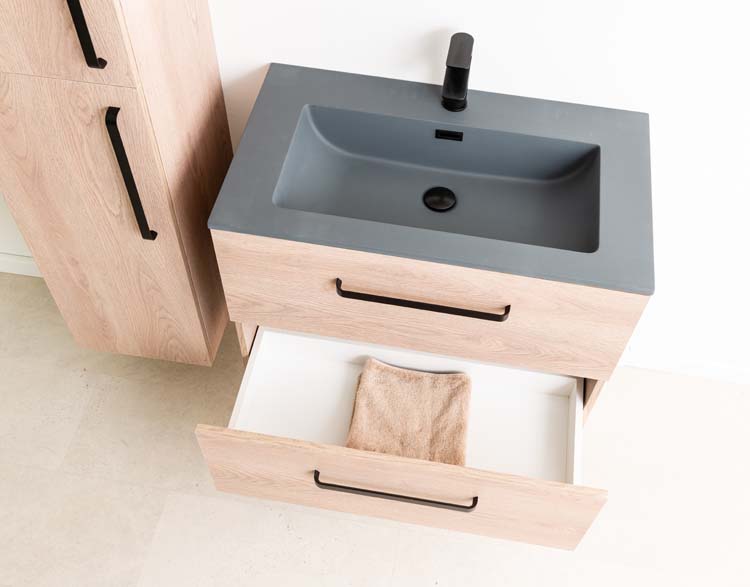 Meuble salle de bain Chêne Bison 800 mm lavabo ciment