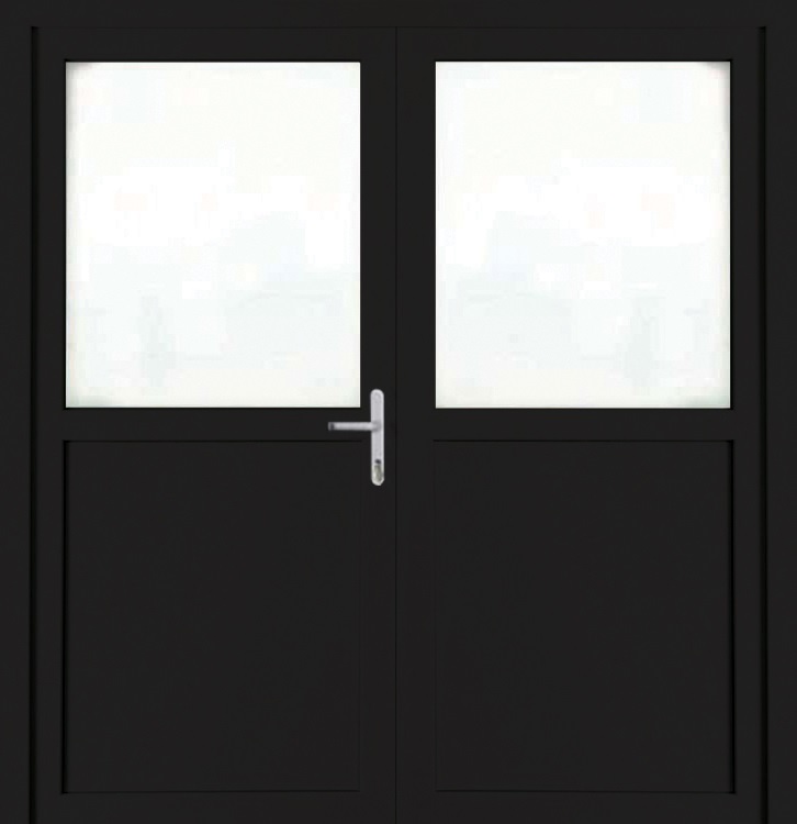 Porte extérieure pvc noire/blanche double panneau plein G SUR MESURE