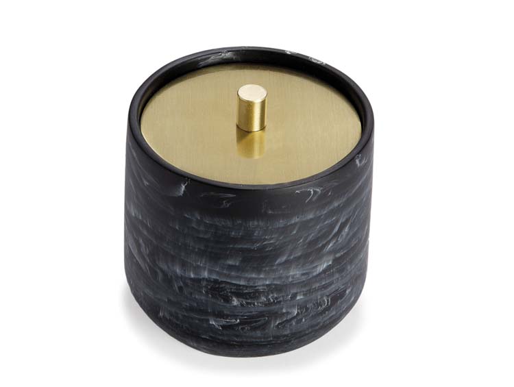 Porte-coton effet marbre noir/or 10,5x12cm
