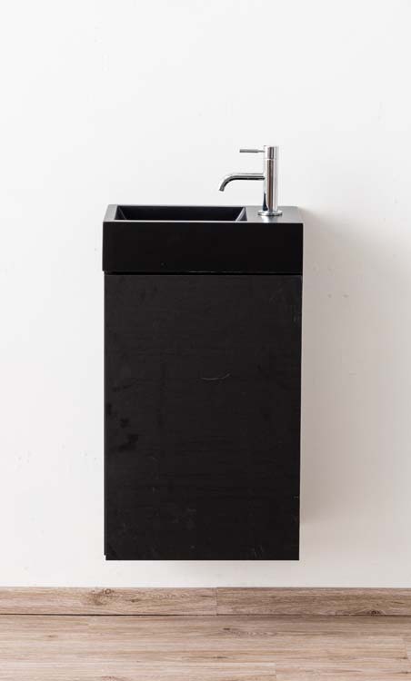Armoire colonne Plato noir grain de bois 40 x 19,8 x 60 cm lavabo noir