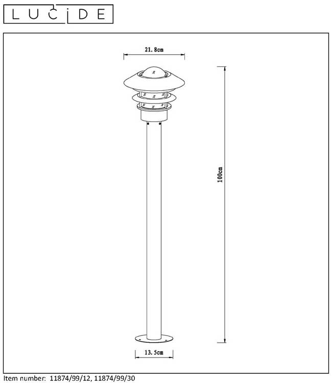 Lucide ZICO - Lantaarnpaal Buiten - Ø 21,8 cm - E27 - IP44 - Zwart