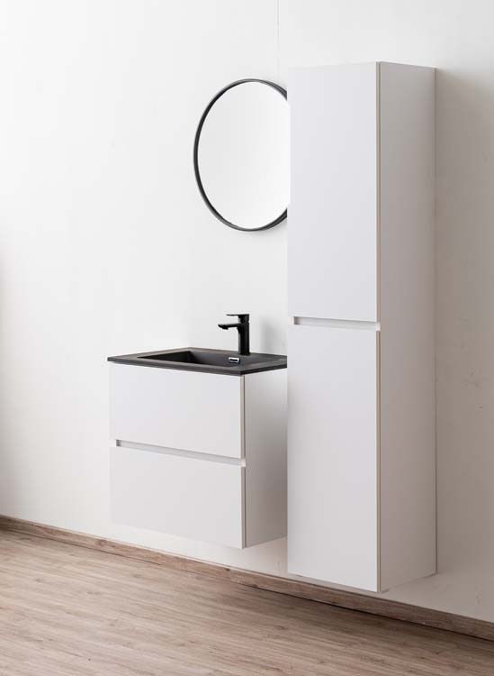 Meuble Pia blanc mat 700 mm lavabo noir