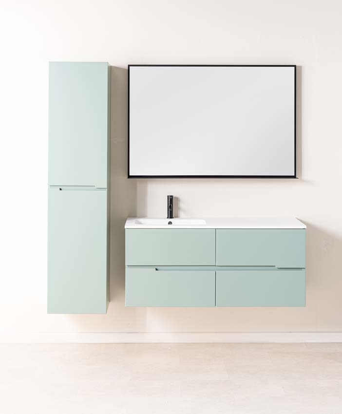 Meuble de salle de bain Truman gris-vert 1200 mm lavabo blanc mat gauche