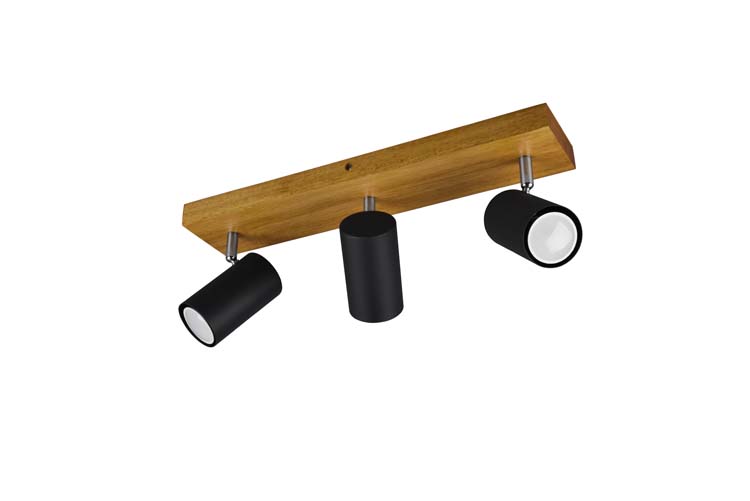 Opbouwspot hout/zwart mat excl lamp LED mogelijk 3 spots