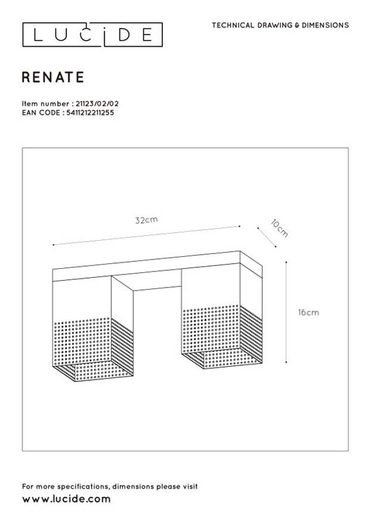 Lucide RENATE - Plafonnier - 2xE27 - Noir