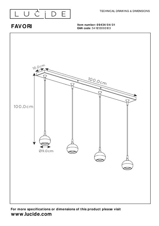 Lucide FAVORI - Hanglamp - 4xGU10 - Wit