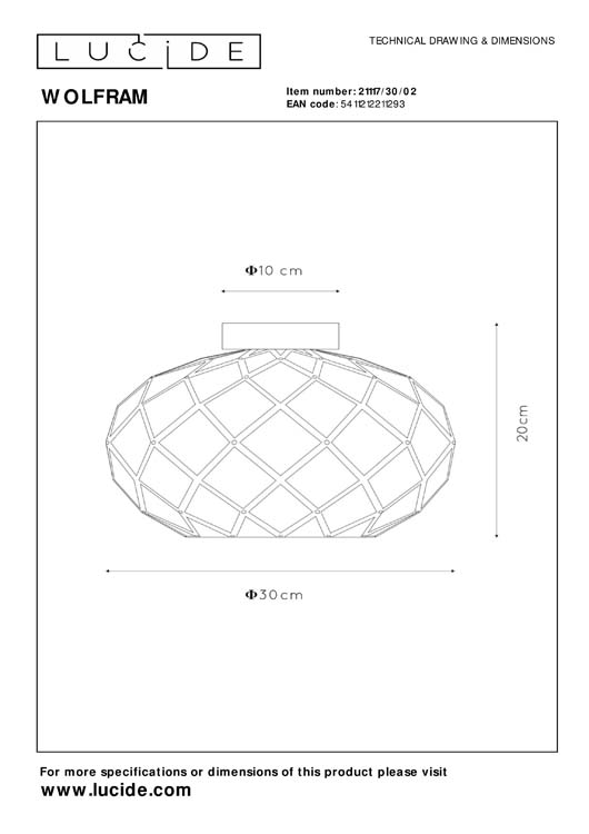 Lucide WOLFRAM - Plafonnière - Ø 30 cm - 1xE27 - Mat Goud / Messing