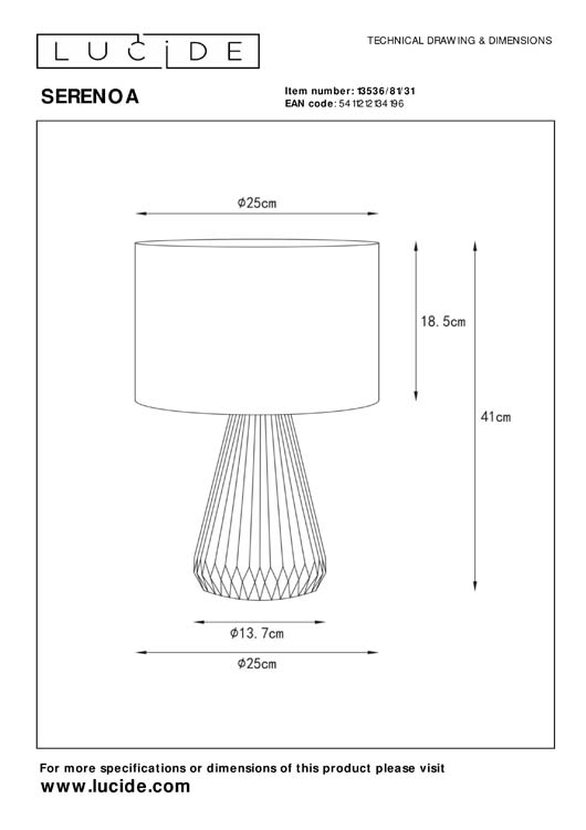 Tafellamp - Ø 25 cm - 1xE14 - Wit