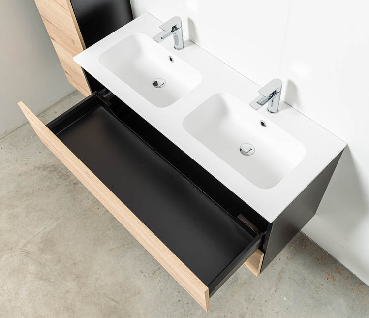 Meuble de salle de bain Dotan chêne/noir 1200 mm 2 lavabo mat