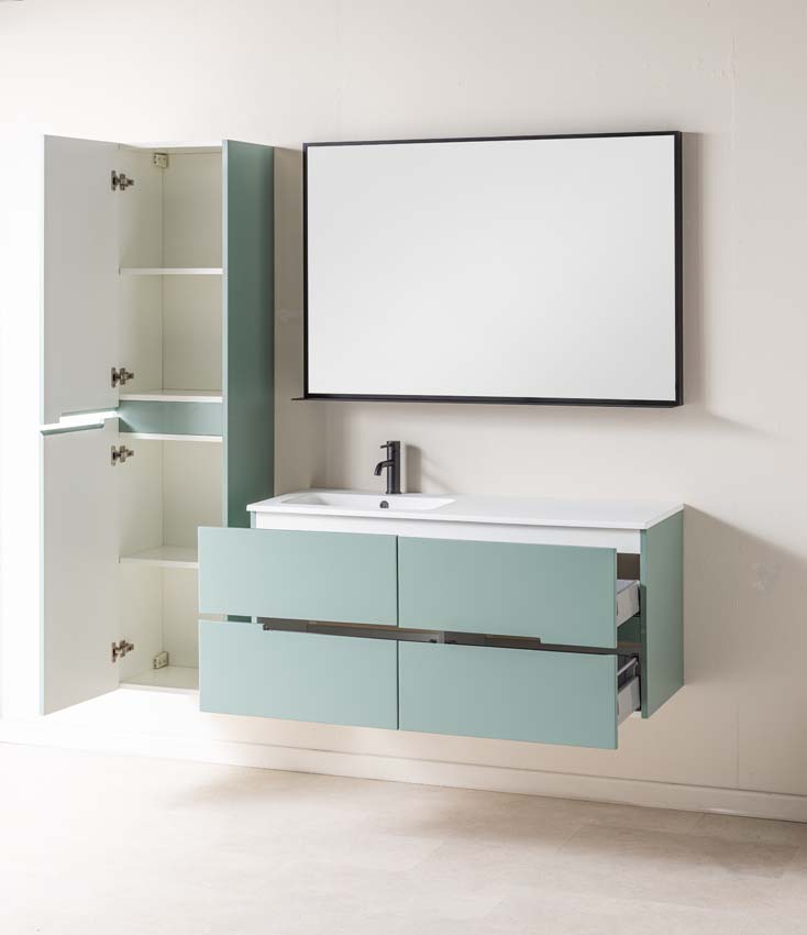 Meuble de salle de bain Truman gris-vert 1200 mm lavabo blanc mat gauche