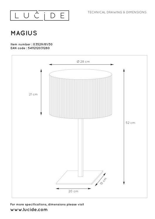 Lucide MAGIUS - Tafellamp - Ø 28 cm - 1xE27 - Licht hout