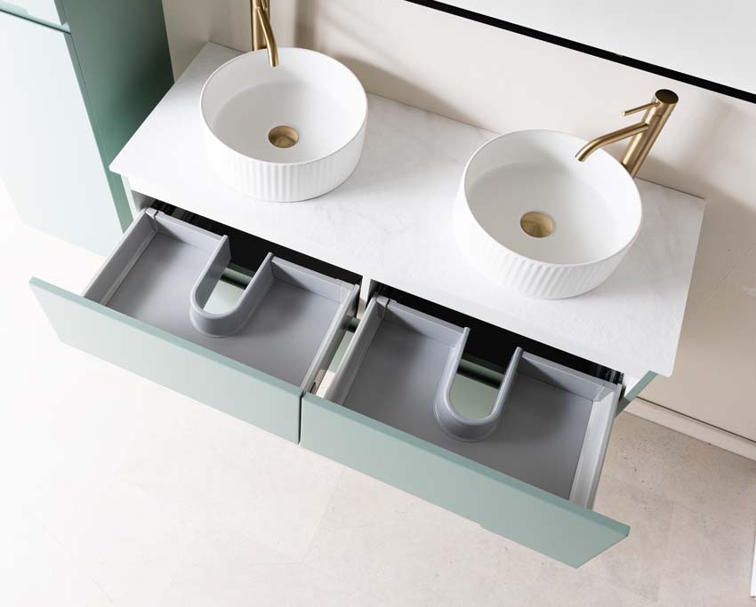 Meuble de salle de bain Truman gris-vert 1200 mm double lavabo à poser