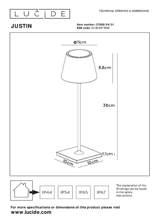 JUSTIN - Lampe de table Extérieur - Ø 11 cm - LED Dim. - 1x2,2W 3000K - IP54 - 3 StepDim - Blanc