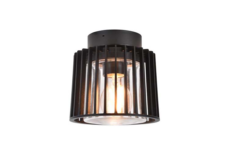 Buitenverlichting plafonnier zwart/glas excl lamp