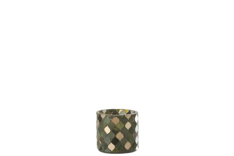 Theelichthouder mozaiek cilinder groen small 7,5 x 7,5 cm