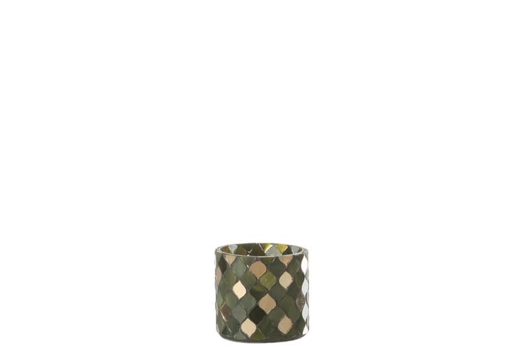 Porte-bougie mosaïque cylindrique vert petit 7,5 x 7,5 cm