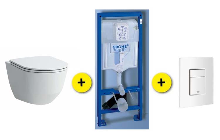 Toiletset Laufen Pro wit incl wc-bril +inbouwres Rapid SL +drukpl wit