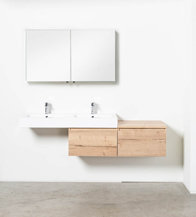 Meuble de salle de bain Domino chêne vasque asymétrique 180 cm