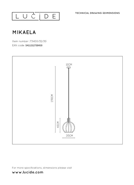 Lucide MIKAELA - Hanglamp - Ø 35 cm - 1xE27 - Zwart