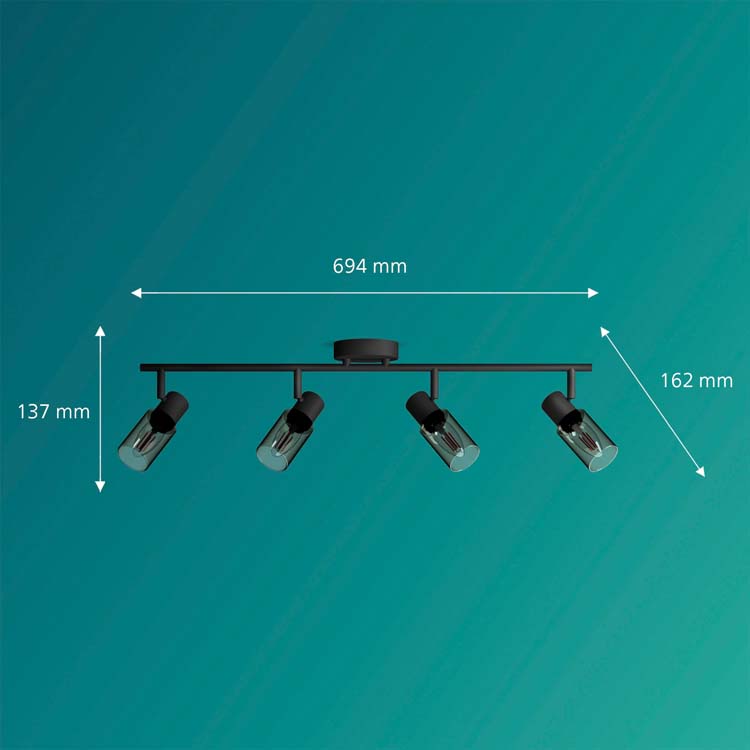 Opbouwspot - glas lang - dimbaar - E14 - 4x25W - excl lamp - zwart