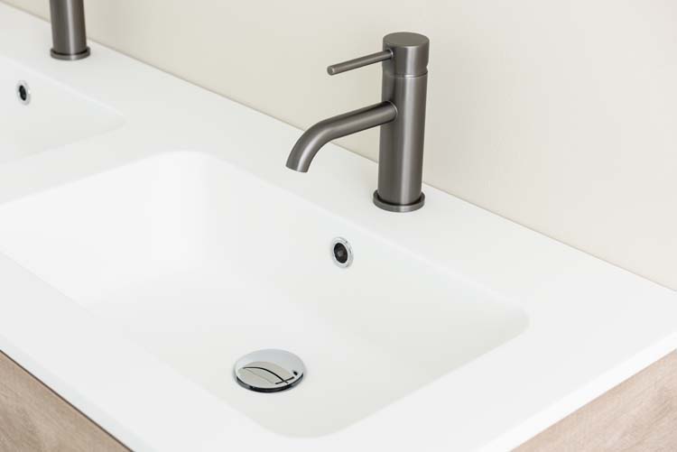 Meuble de salle de bain Plato chêne 1200 mm 2 tiroirs vasque blanc brillant