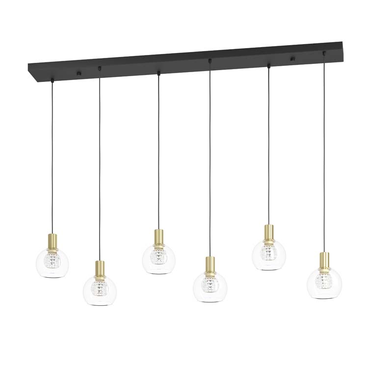 Hanglamp 6 pendels zwart-goud 3000K dimbaar