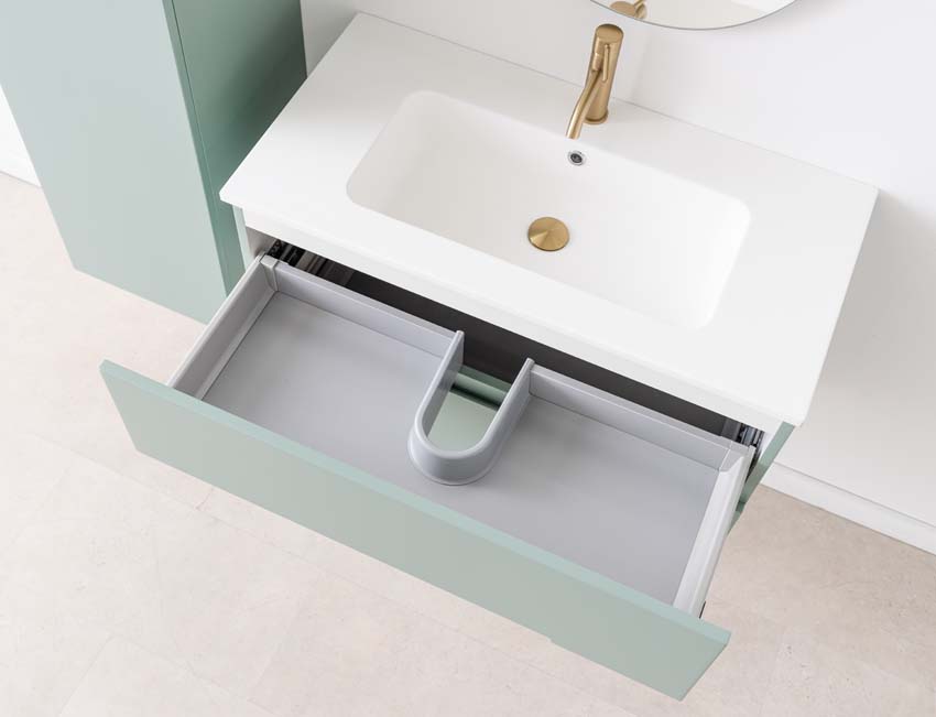 Meuble de salle de bain Truman gris-vert 900 mm lavabo blanc mat