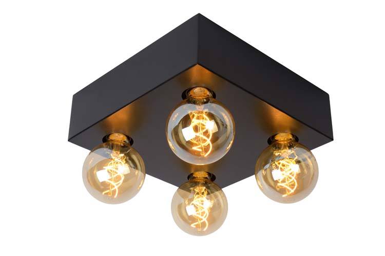 Plafondlamp - E27 - Zwart vierkant