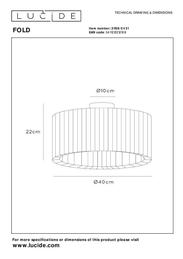 Lucide FOLD - Plafonnier - Ø 40 cm - 1xE27 - Blanc