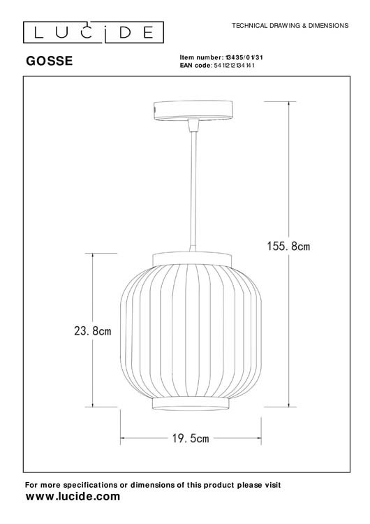 Hanglamp - Ø 19,5 cm - 1xE27 - Wit