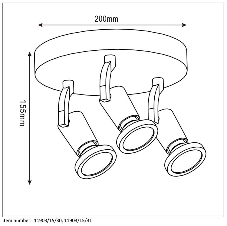 Lucide JASTER-LED - Plafondspot - Ø 20 cm - LED - GU10 - 3x5W 2700K - Zwart